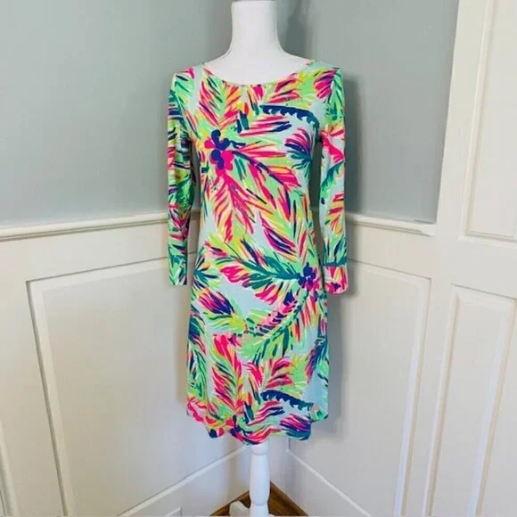 Lilly Pulitzer Marlowe Boat Neck Shift Pima Cotton Dress Green Multi XS - Picture 2 of 11